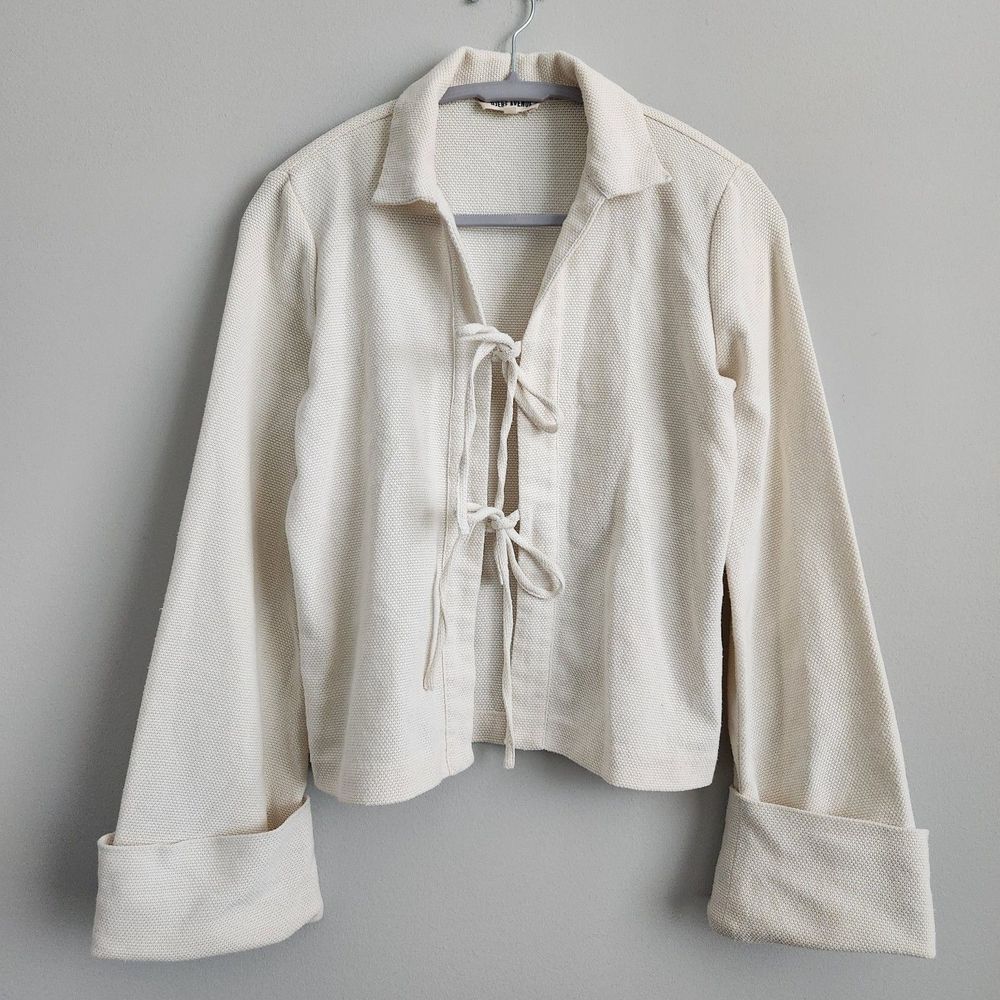 Djerf Avenue Ivory Tie-Front Long Sleeve Top